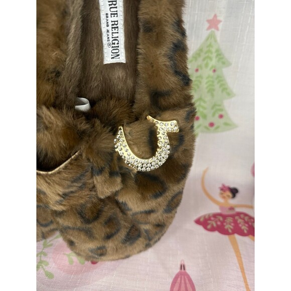 True Religion LEOPARD Slippers with Rhinestone Horseshoe, L 8/9 - Picture 2 of 6